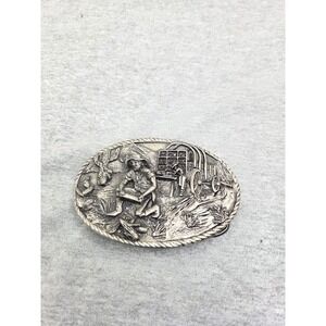 Rare 1986 Vintage Western Frontier Gold Mining Pewter Heavy Belt Buckle Mens